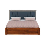 Emporio Solid Sheesham Wood Bed With Box Storage & Upholstered Headboard-3 years Warranty(LUXE EDITION)