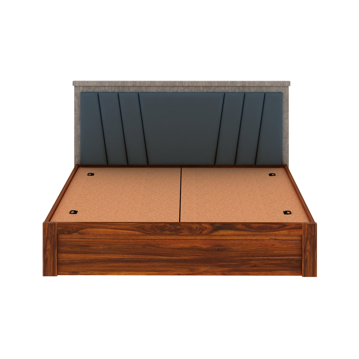 Emporio Solid Sheesham Wood Bed With Box Storage & Upholstered Headboard-3 years Warranty(LUXE EDITION)