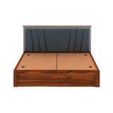 Emporio Solid Sheesham Wood Bed With Box Storage & Upholstered Headboard-3 years Warranty(LUXE EDITION)