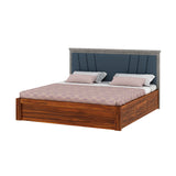 Emporio Solid Sheesham Wood Bed With Box Storage & Upholstered Headboard-3 years Warranty(LUXE EDITION)