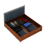 Emporio Solid Sheesham Wood Bed With Box Storage & Upholstered Headboard-3 years Warranty(LUXE EDITION)