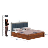 Emporio Solid Sheesham Wood Bed With Box Storage & Upholstered Headboard-3 years Warranty(LUXE EDITION)