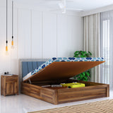 Emporio Solid Sheesham Wood Bed With Hydraulic Box Storage & Upholstered Headboard-3 years Warranty(LUXE EDITION)