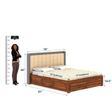 Hynes Solid Sheesham Wood Bed With Hydraulic Box Storage & Upholstered Headboard-3 years Warranty(LUXE EDITION)