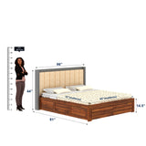 Hynes Solid Sheesham Wood Bed With Hydraulic Box Storage & Upholstered Headboard-3 years Warranty(LUXE EDITION)