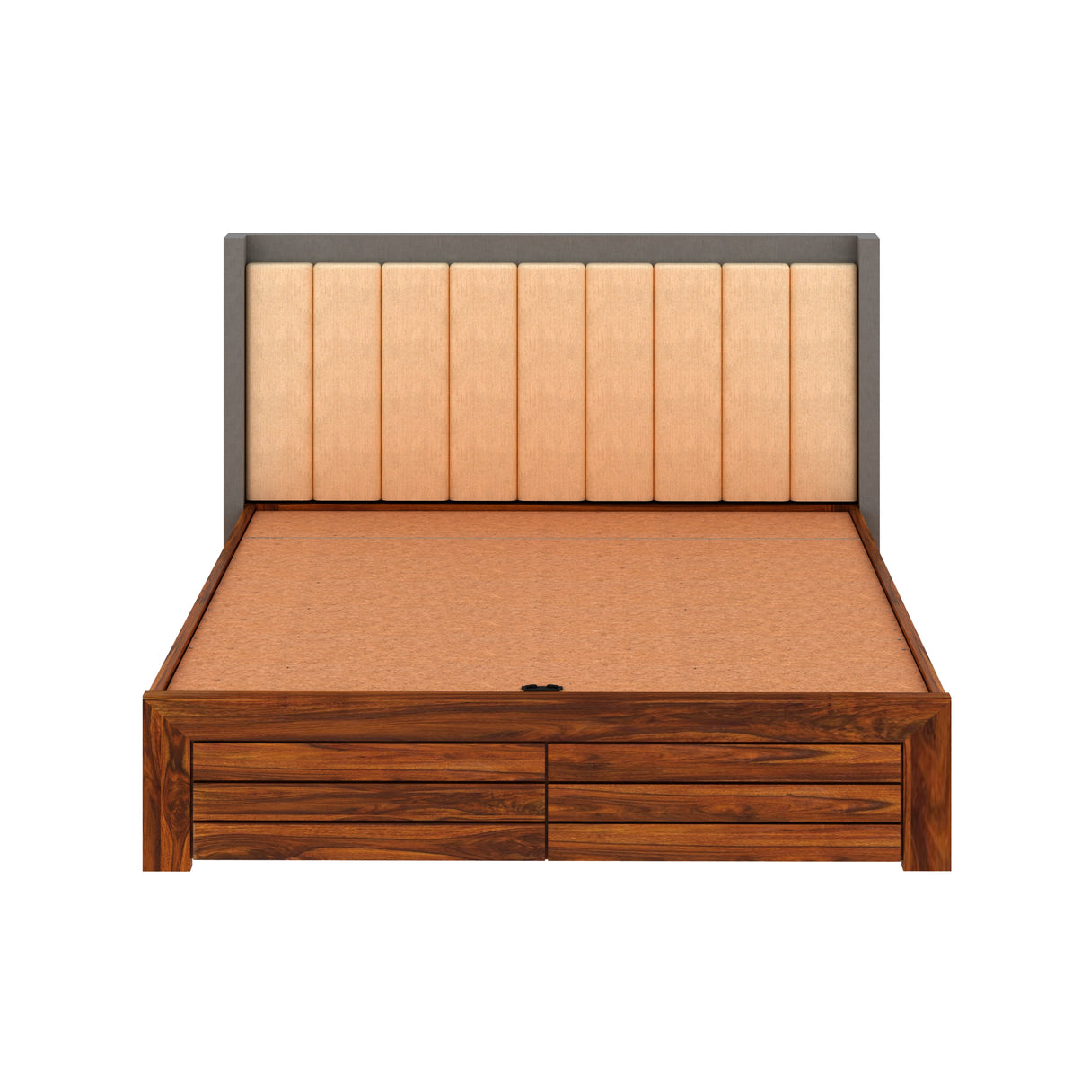 Hynes Solid Sheesham Wood Bed With Hydraulic Box Storage & Upholstered Headboard-1 Year Warranty(LUXE EDITION)