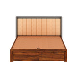 Hynes Solid Sheesham Wood Bed With Hydraulic Box Storage & Upholstered Headboard-3 years Warranty(LUXE EDITION)