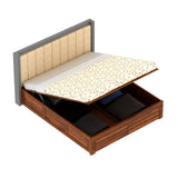 Hynes Solid Sheesham Wood Bed With Hydraulic Box Storage & Upholstered Headboard-3 years Warranty(LUXE EDITION)