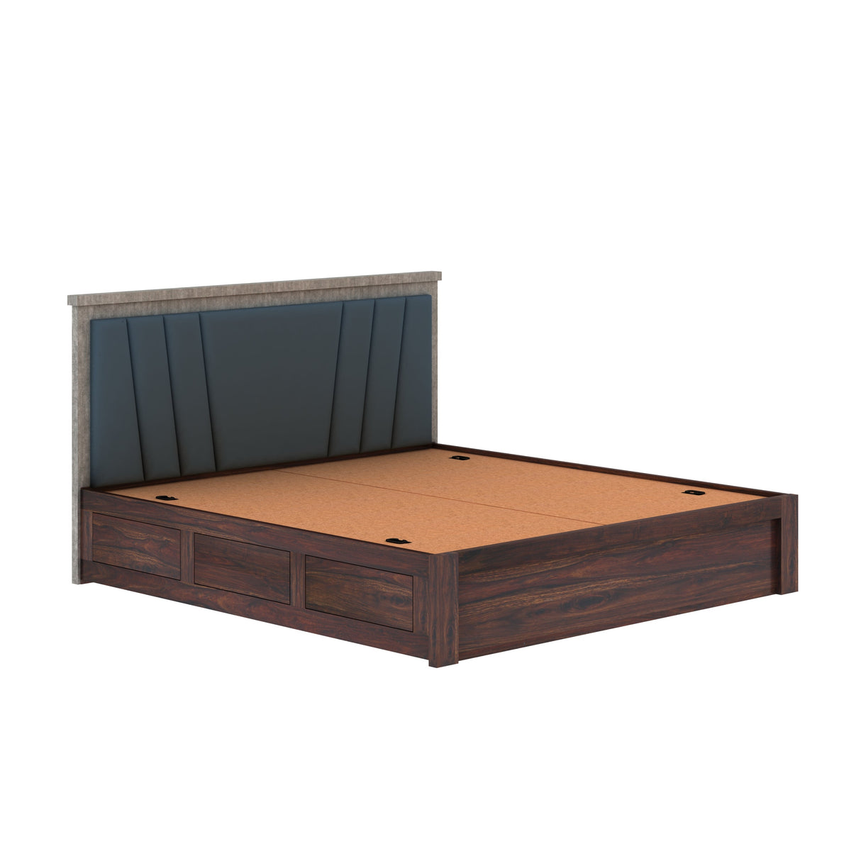 Emporio Solid Sheesham Wood Bed With Box Storage & Upholstered Headboard-3 years Warranty(LUXE EDITION)