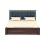 Emporio Solid Sheesham Wood Bed With Box Storage & Upholstered Headboard-3 years Warranty(LUXE EDITION)