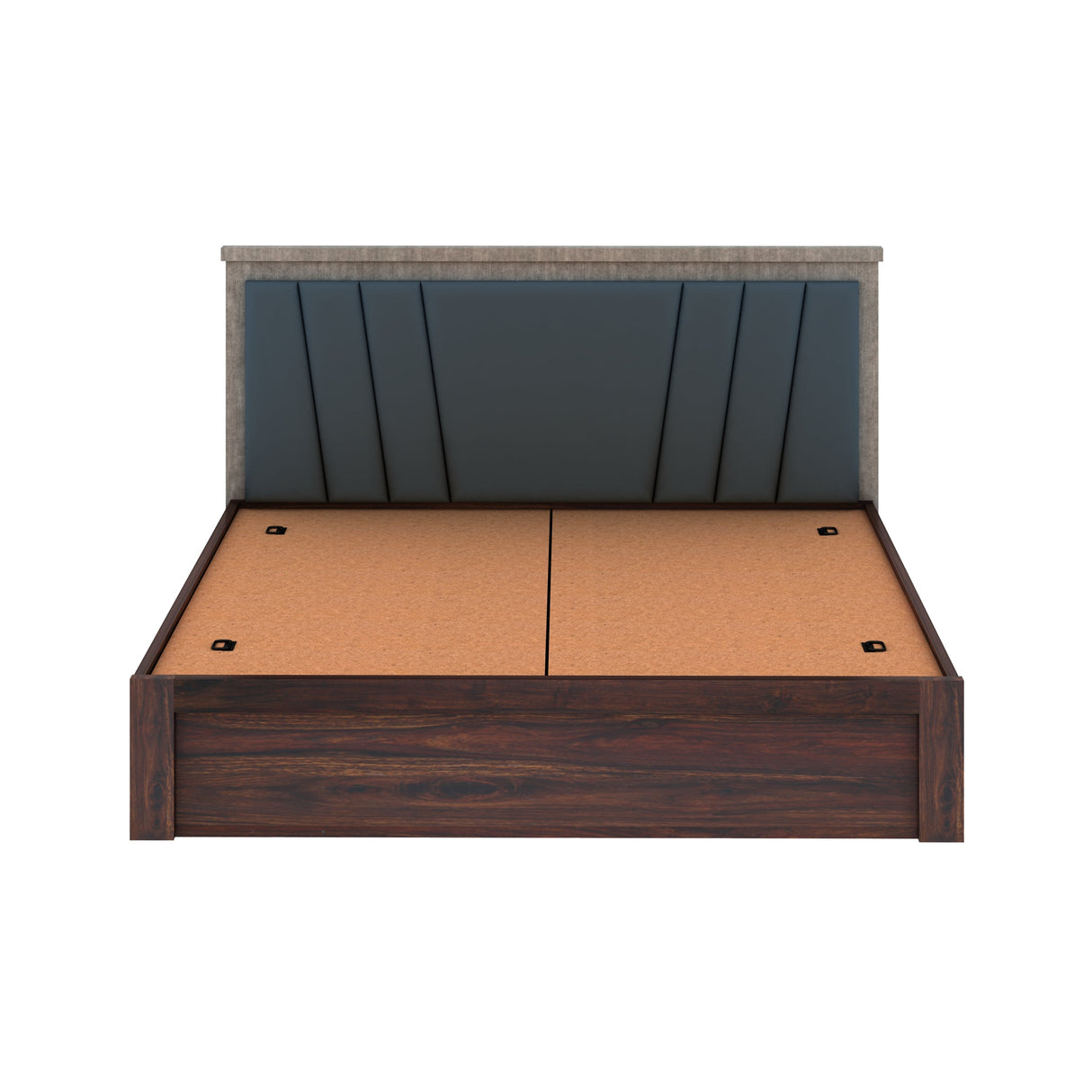Emporio Solid Sheesham Wood Bed With Box Storage & Upholstered Headboard-3 years Warranty(LUXE EDITION)