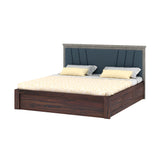 Emporio Solid Sheesham Wood Bed With Box Storage & Upholstered Headboard-1 Year Warranty(LUXE EDITION)