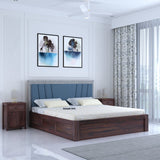 Emporio Solid Sheesham Wood Bed With Box Storage & Upholstered Headboard-3 years Warranty(LUXE EDITION)