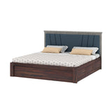 Emporio Solid Sheesham Wood Bed With Hydraulic Box Storage & Upholstered Headboard-1 Year Warranty(LUXE EDITION)