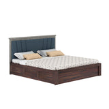 Emporio Solid Sheesham Wood Bed With Hydraulic Box Storage & Upholstered Headboard-1 Year Warranty(LUXE EDITION)