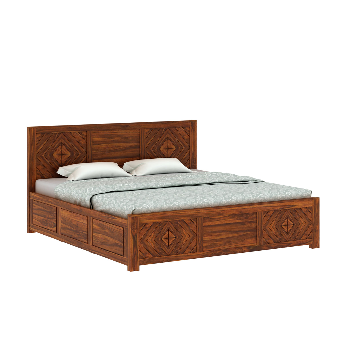 Wave Solid Sheesham Wood Bed with Box Storage - 3 Years Warranty