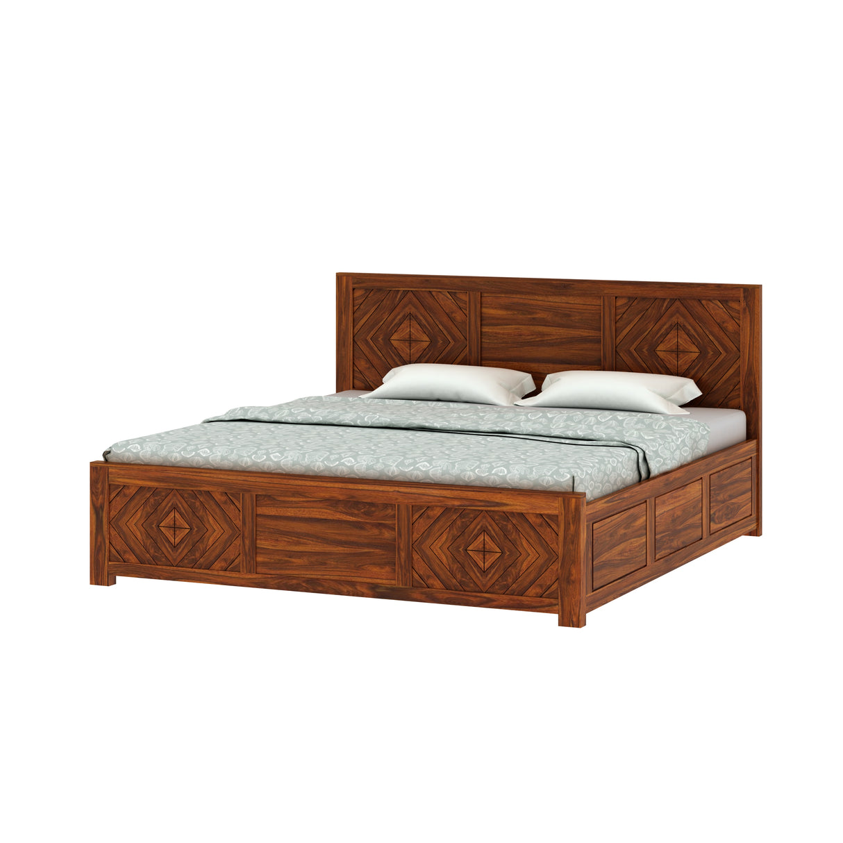 Wave Solid Sheesham Wood Bed with Box Storage - 3 Years Warranty