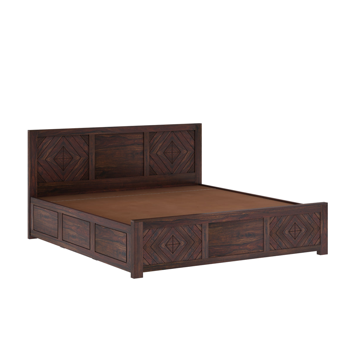 Wave Solid Sheesham Wood Bed with Hydraulic Storage - 3 Years Warranty