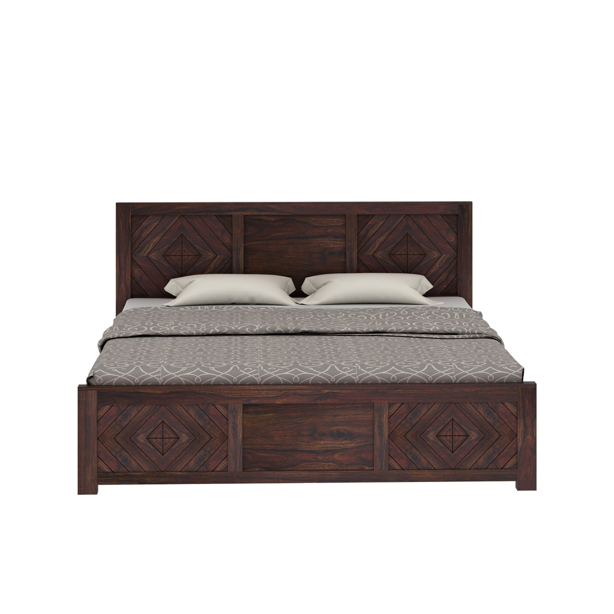 Wave Solid Sheesham Wood Bed with Hydraulic Storage - 3 Years Warranty