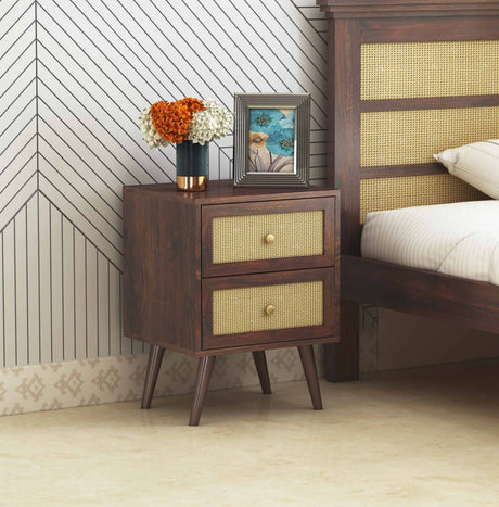 Syrus Solid Sheesham Wood Two Drawer Bedside Cane - 1 Year Warranty