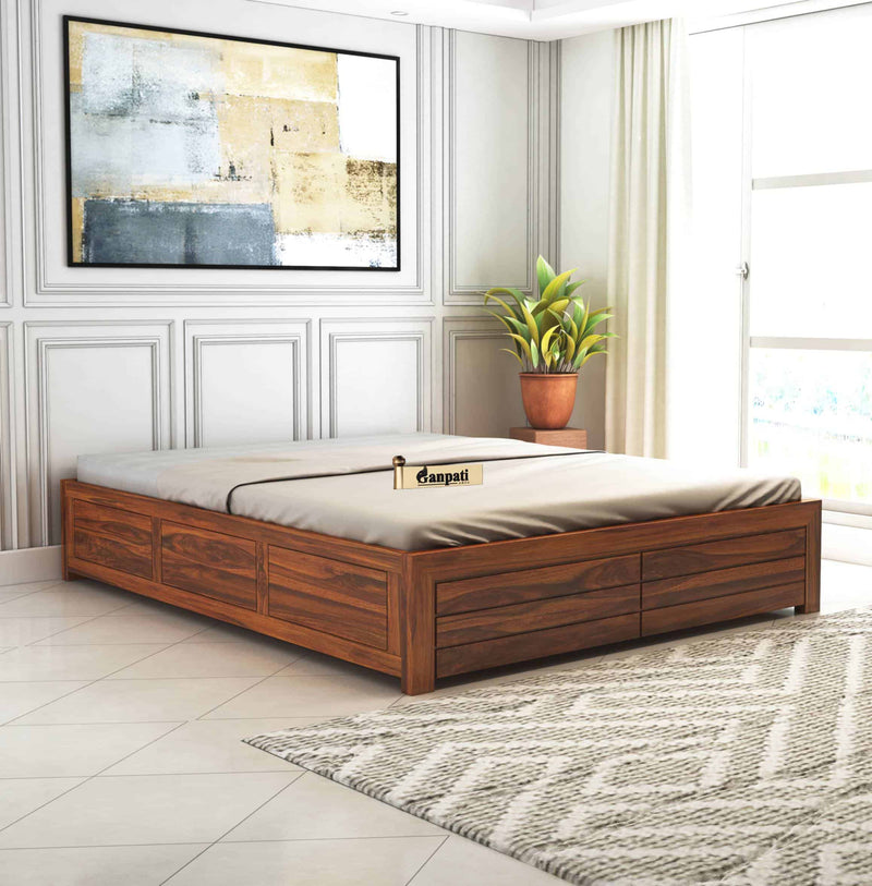 Italian Solid Sheesham Wood Bed With Box Storage Without Headboard - 3 Years Warranty