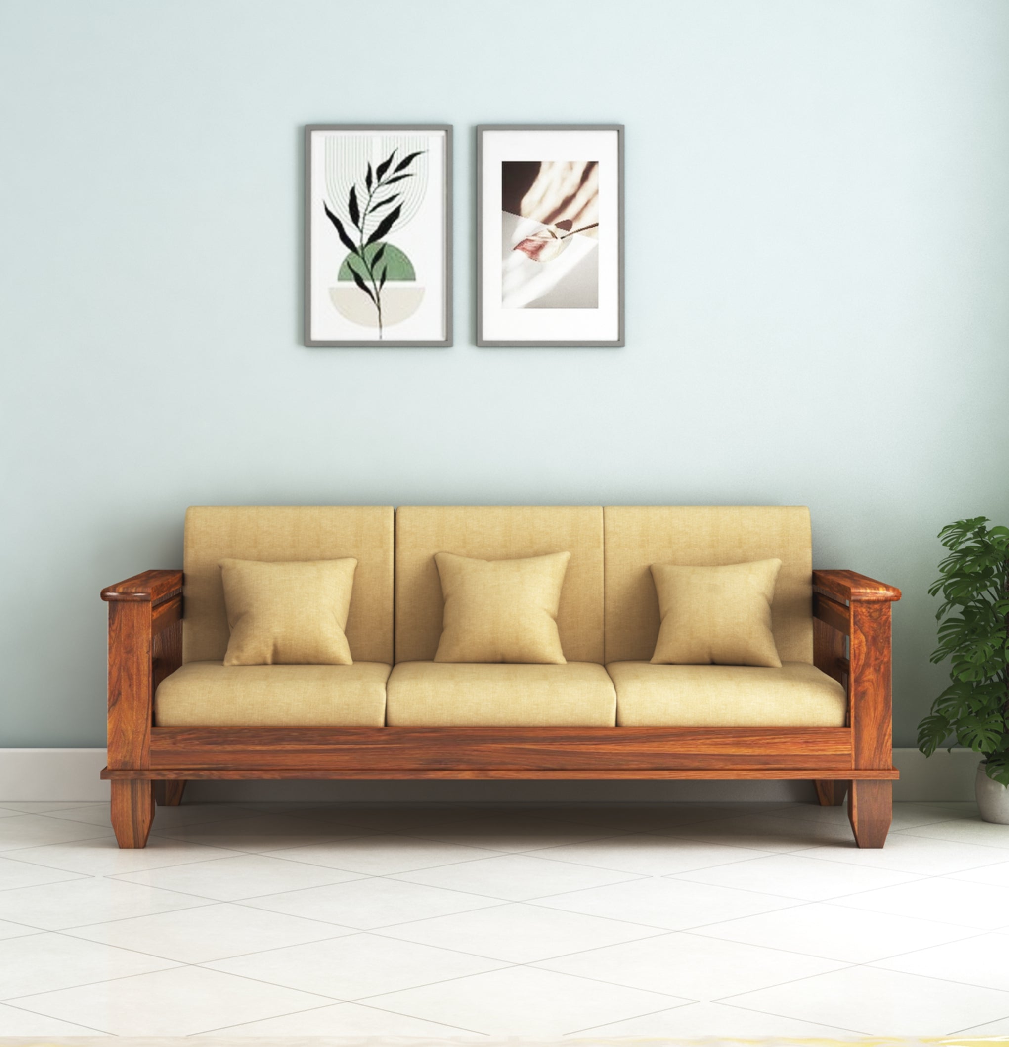 Maharaja Solid Sheesham Wood 3 Seater Sofa With Side Pockets - 3 Years Warranty