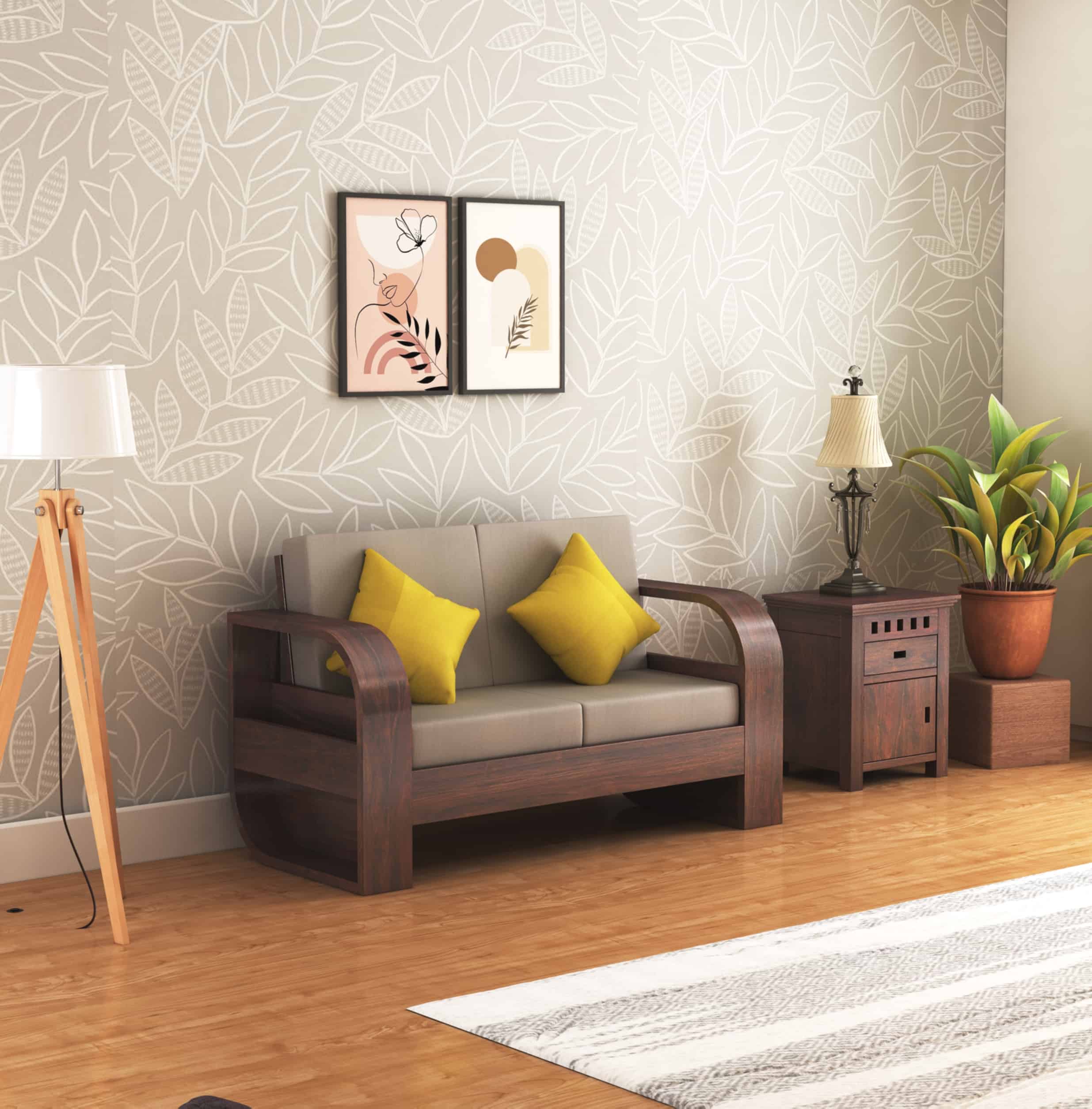 Crew Solid Sheesham Wood 2 Seater Sofa With Side Pocket - 3 Years Warranty