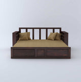 Lurid Solid Sheesham Wood 3 Seater Sofa Cum Bed Walnut with Side Pockets - 1 Year Warranty