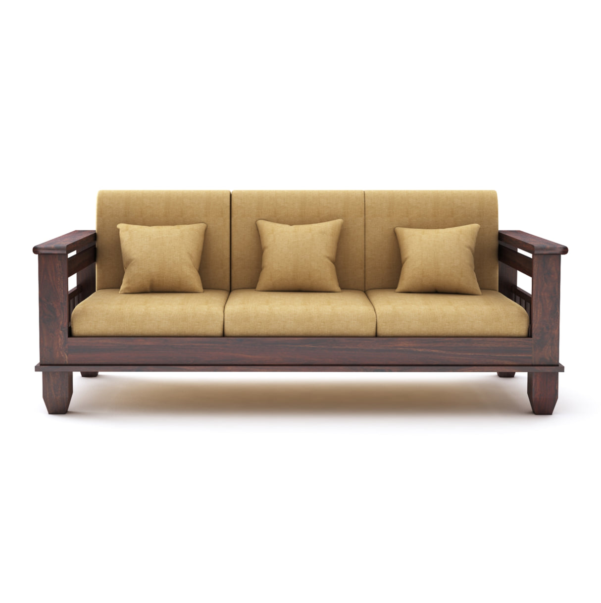 Maharaja Solid Sheesham Wood 3 Seater Sofa With Side Pockets - 1 Year Warranty