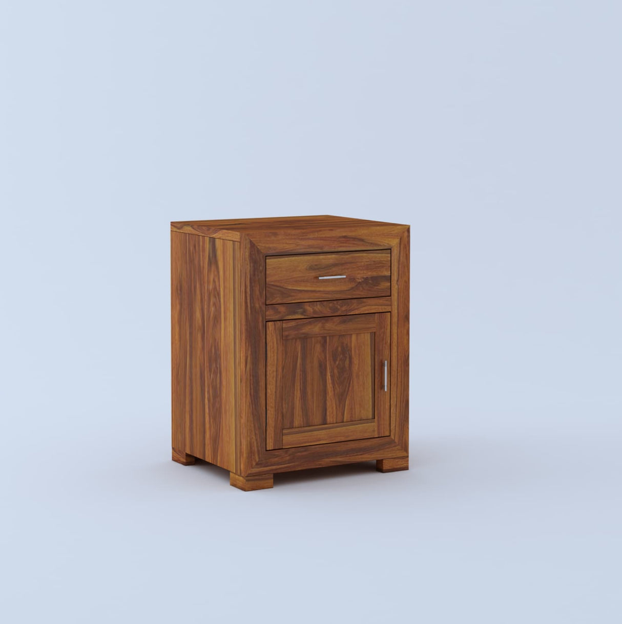 Trace Solid Sheesham Wood Bedside With Drawer and Door Storage - 1 Year Warranty