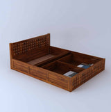 Oslo Diamond Solid Sheesham Wood Bed With Half Box and Trolly Storage - 1 Year Warranty