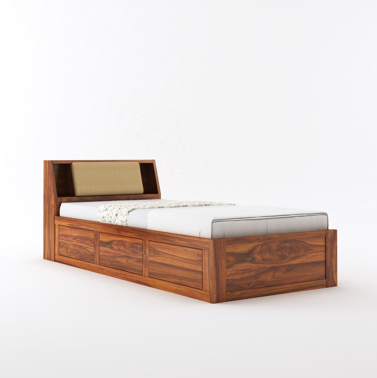 Mayor Solid Sheesham Wood Single Bed With Headboard and Box Storage - 1 Year Warranty