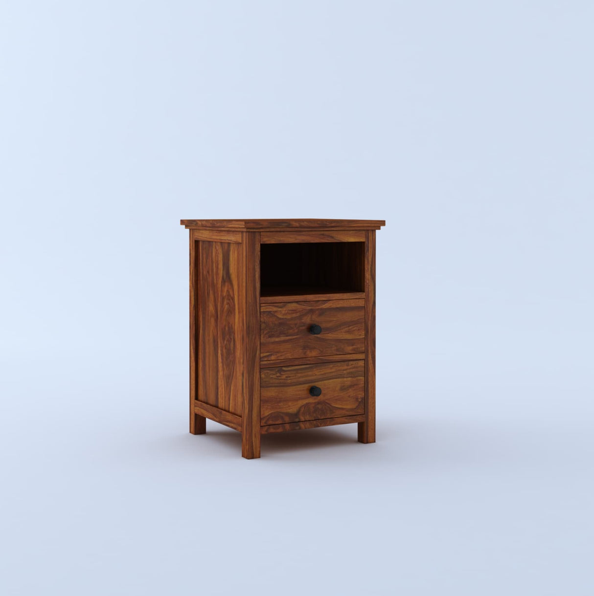 Swift Solid Sheesham Wood Bedside Table With Two Drawer Storage -1 Year Warranty