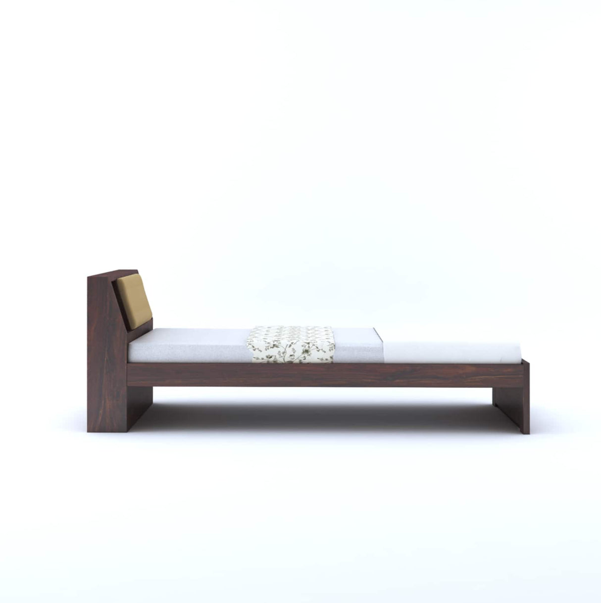 Mayor Solid Sheesham Wood Single Size Bed With Headboard Storage - 1 Year Warranty