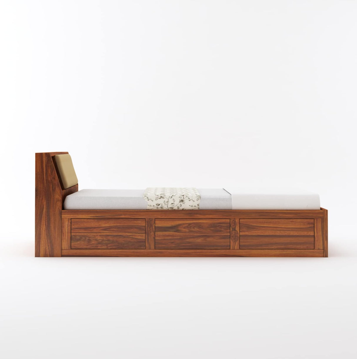 Mayor Solid Sheesham Wood Single Bed With Headboard and Box Storage - 1 Year Warranty