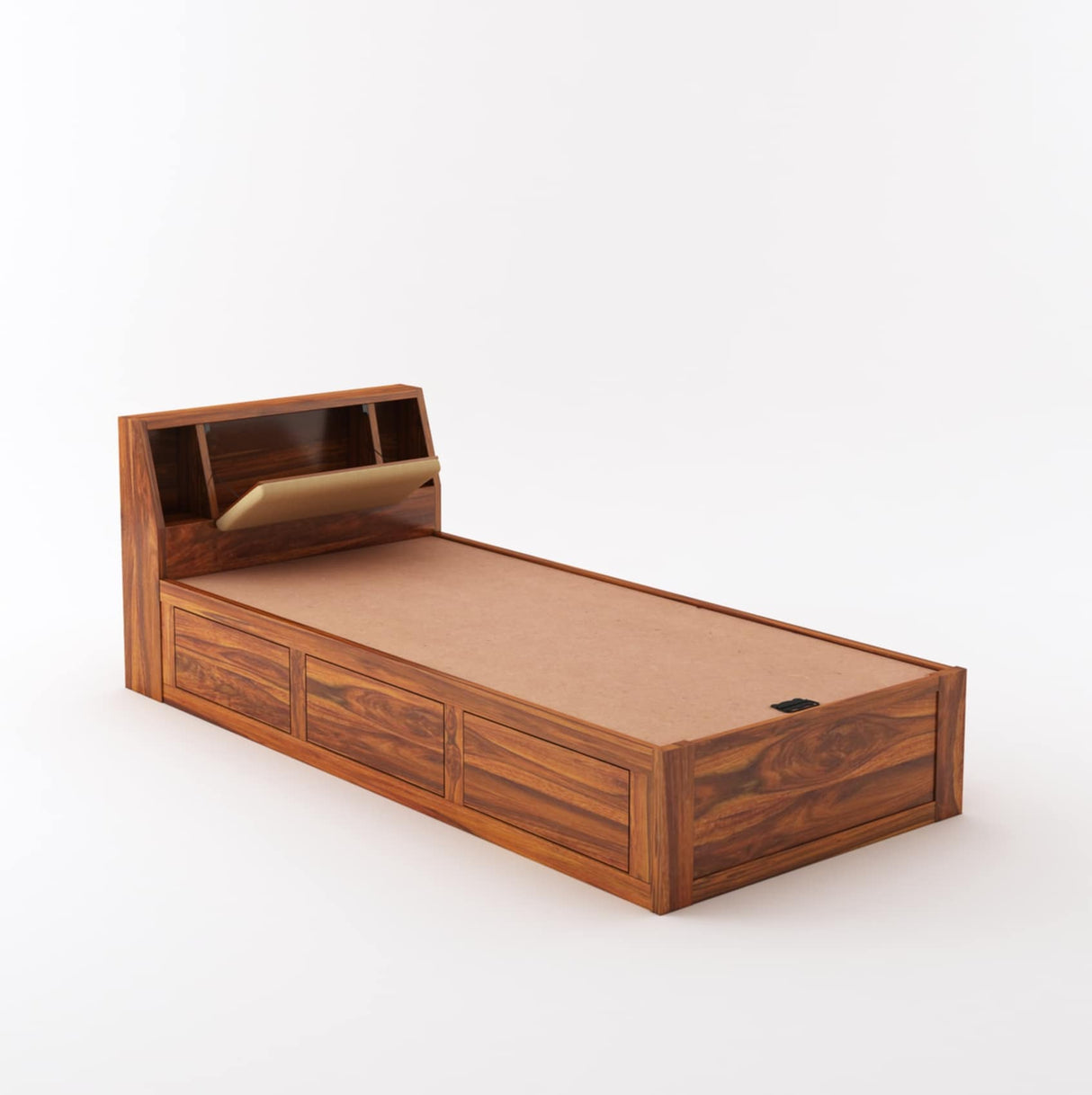 Mayor Solid Sheesham Wood Single Bed With Headboard and Box Storage - 1 Year Warranty