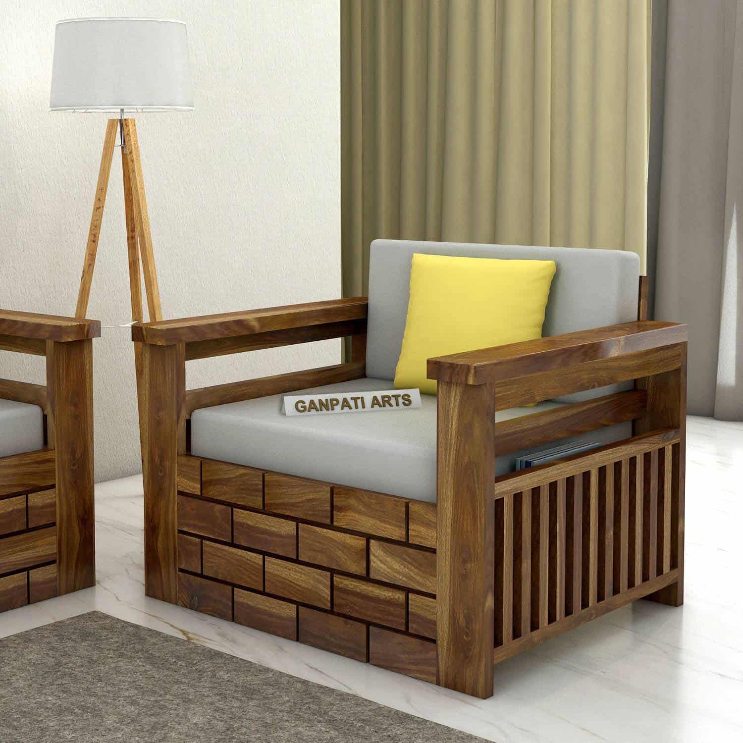 Italian Solid Sheesham Wood Single Seater Sofa - 3 Years Warranty