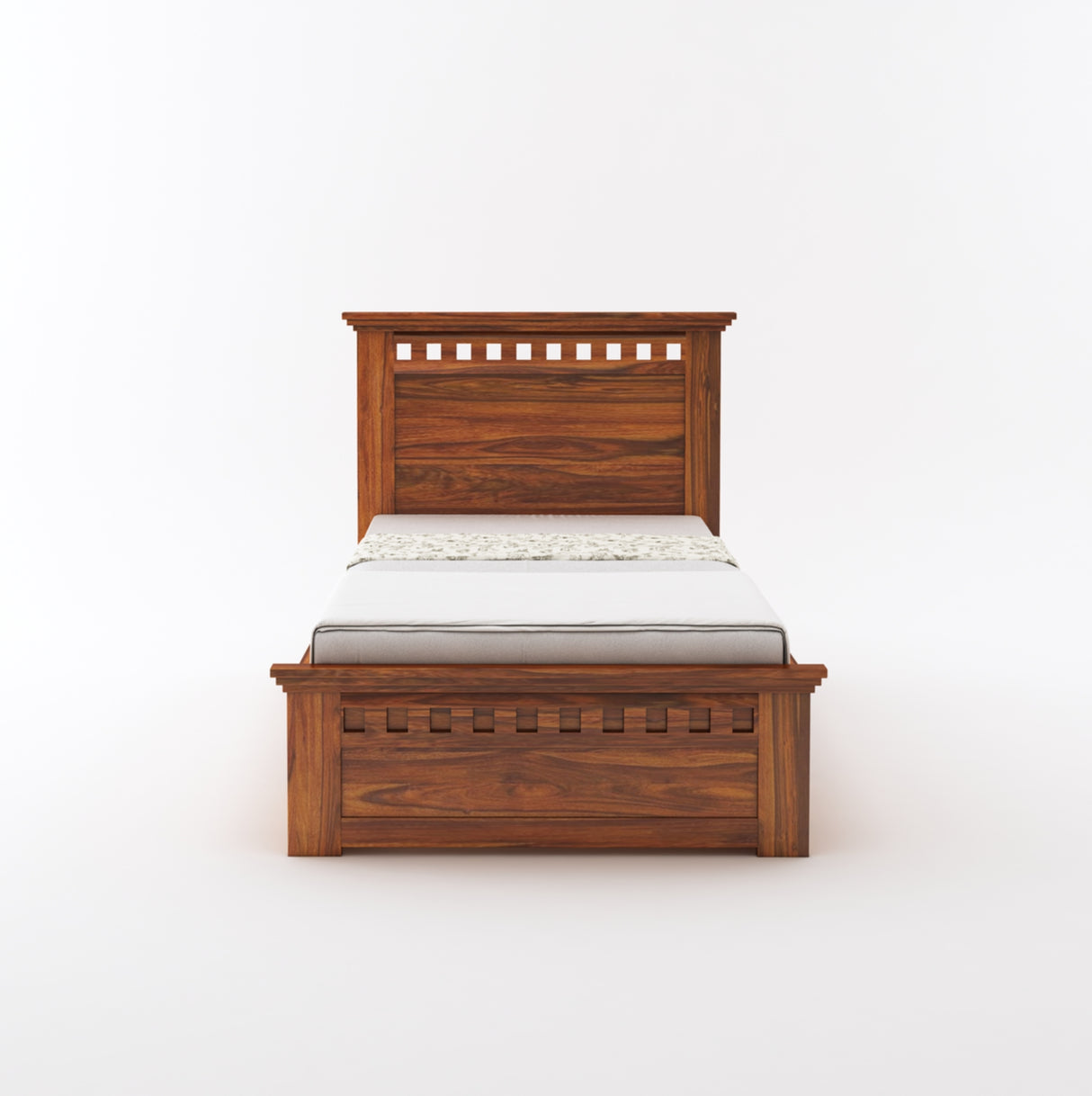Armania Solid Sheesham Wood Single Size Bed With Box Storage - 1 Year Warranty