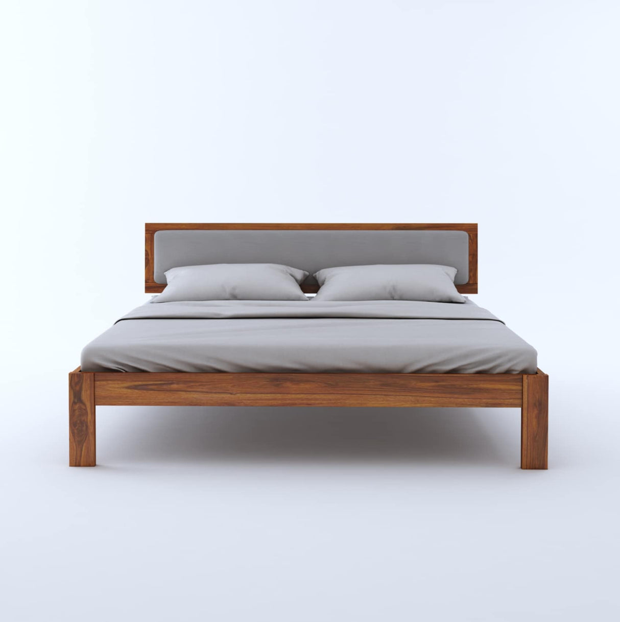 Euro Solid Sheesham Wood Bed With Upholstered Headboard - 1 Year Warranty