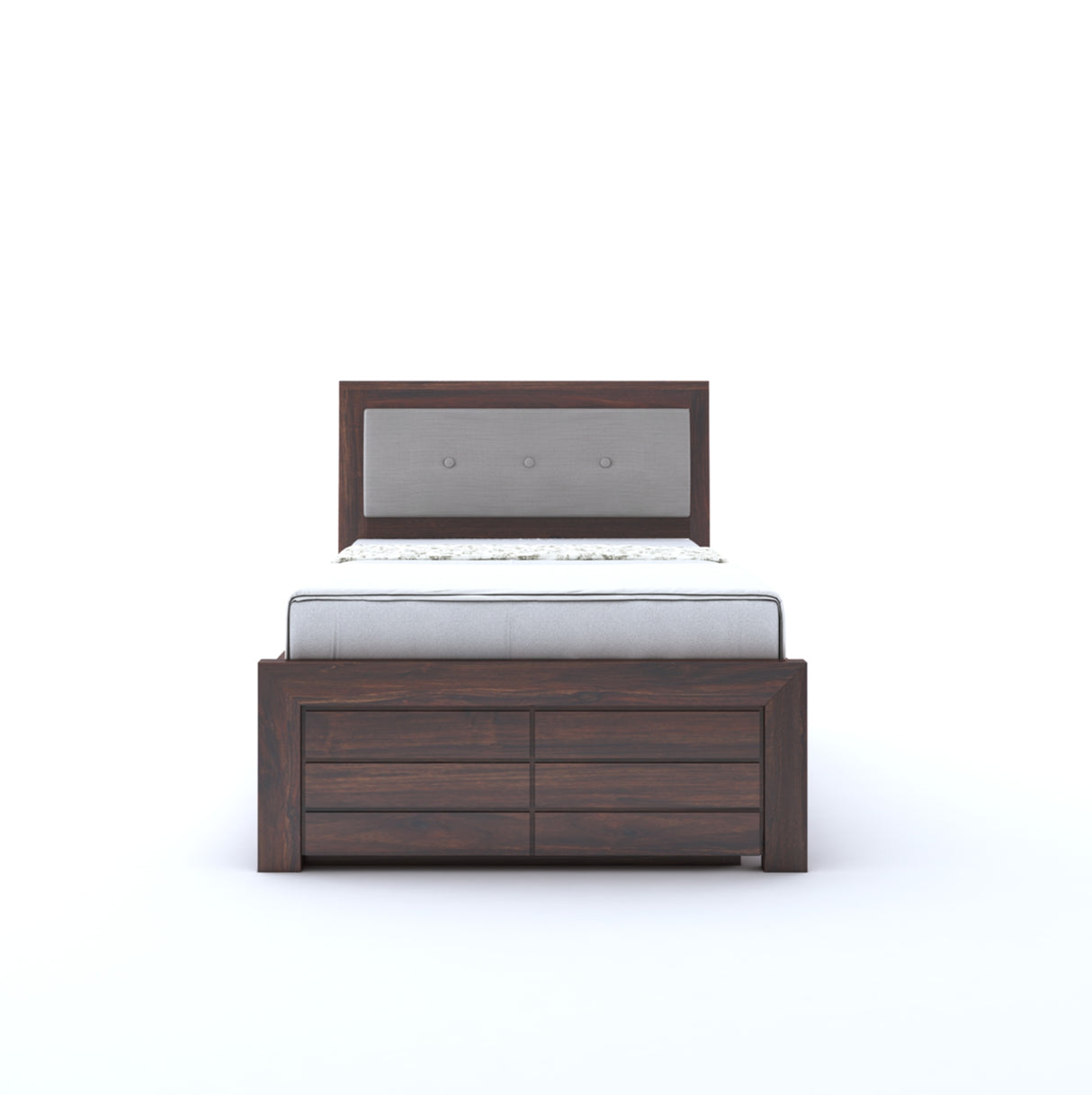 Euro Solid Sheesham Wood Single Trundle Bed With Upholstered Headboard - 1 Year Warranty