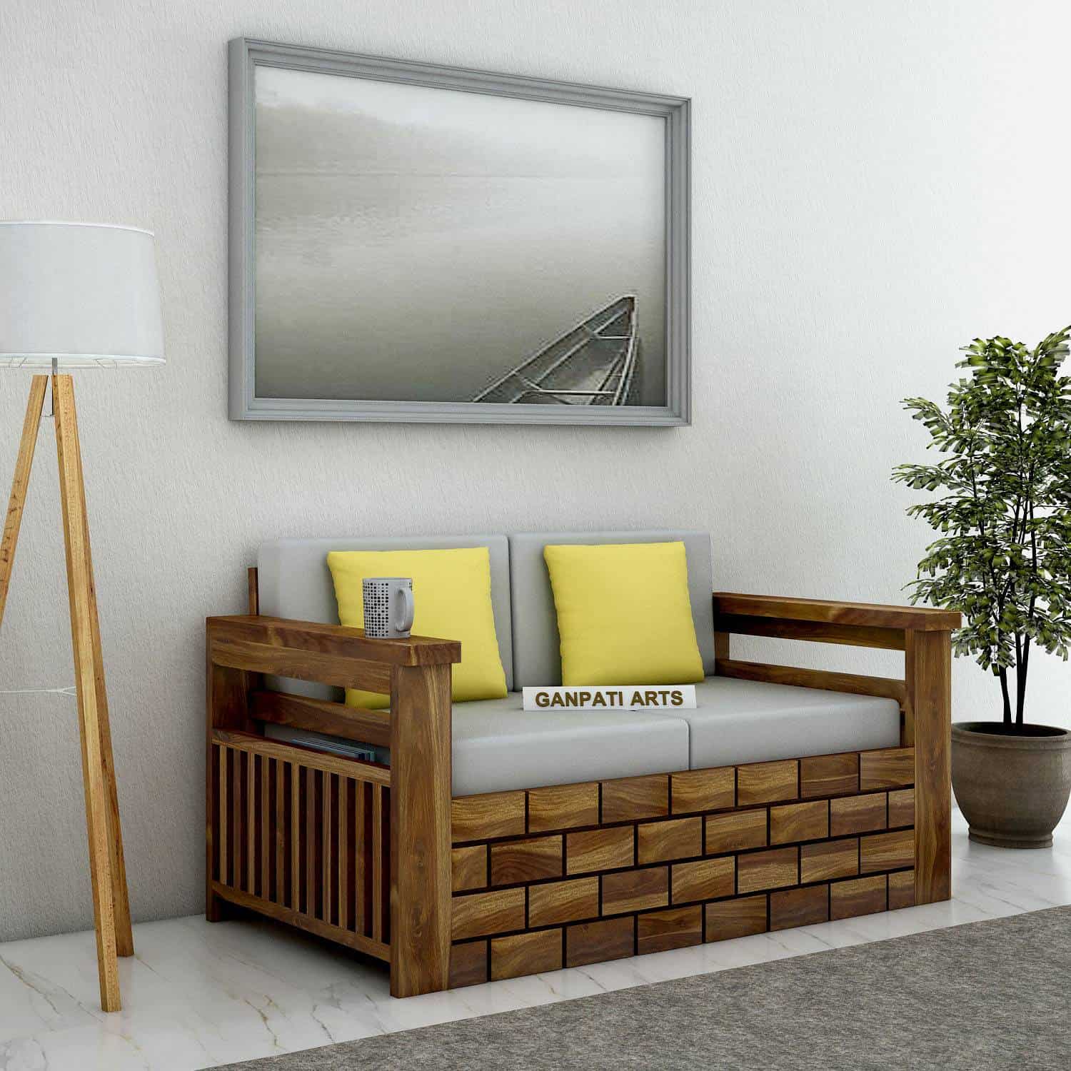 Italian Solid Sheesham Wood Two Seater Sofa - 3 Years Warranty