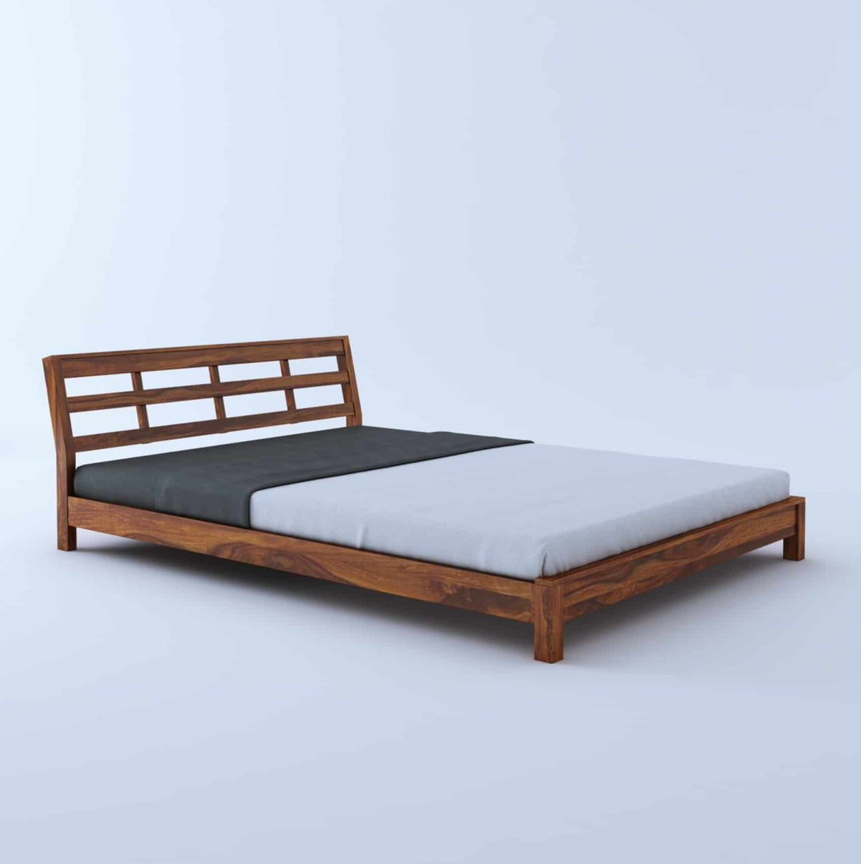 LATIN New Low Height Solid Sheesham Wood Bed Without Storage - 1 Year Warranty