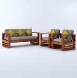 Lurid Solid Sheesham Wood 5 Seater Sofa Set 3+1+1 With Side Pockets - 1 Year Warranty