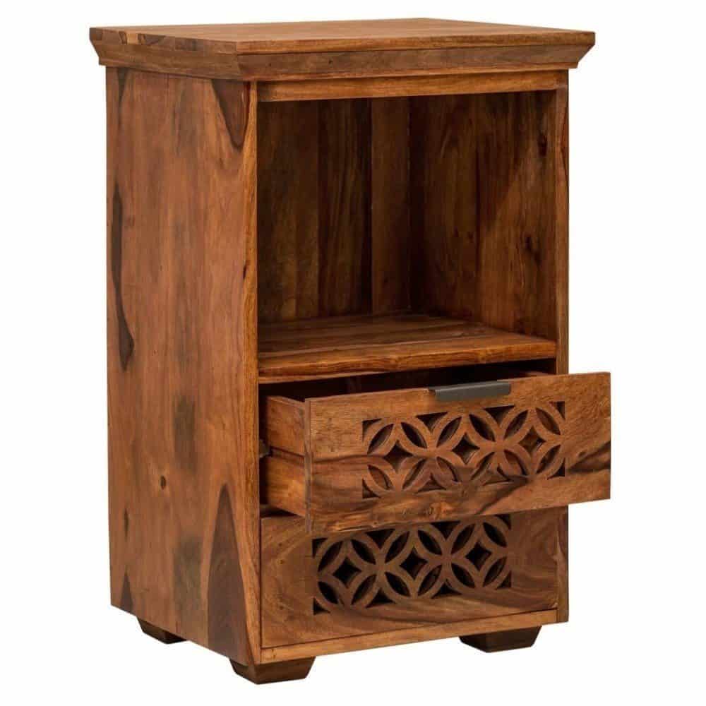 Jodhpur Solid Sheesham Wood Bedside Table  With Storage - 1 Year Warranty