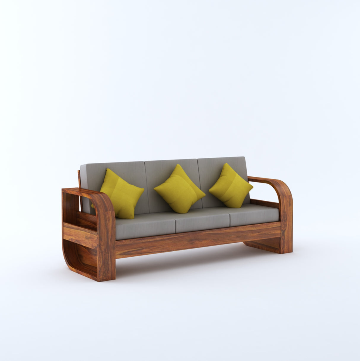 Crew Solid Sheesham Wood 3 Seater Sofa With Side Pocket - 1 Year Warranty