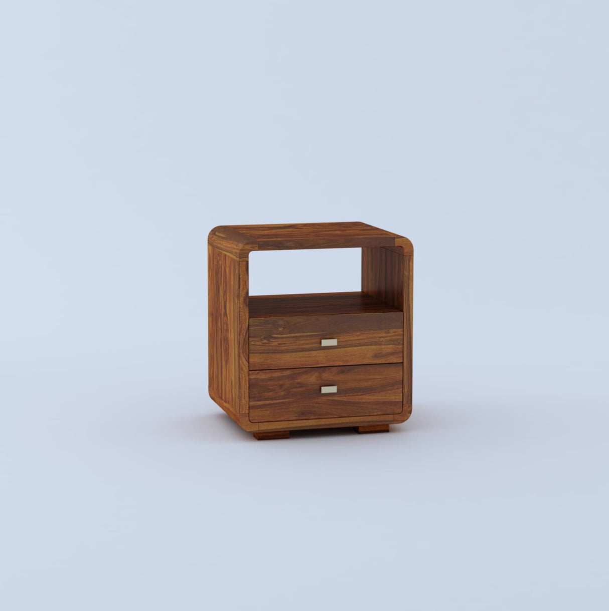 Mega Solid Sheesham Wood Bedside Table With Two Drawer Storage - 1 Year Warranty