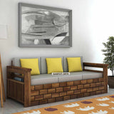 Italian Solid Sheesham Wood 3 Seater Sofa With Side Pockets - 1 Year Warranty