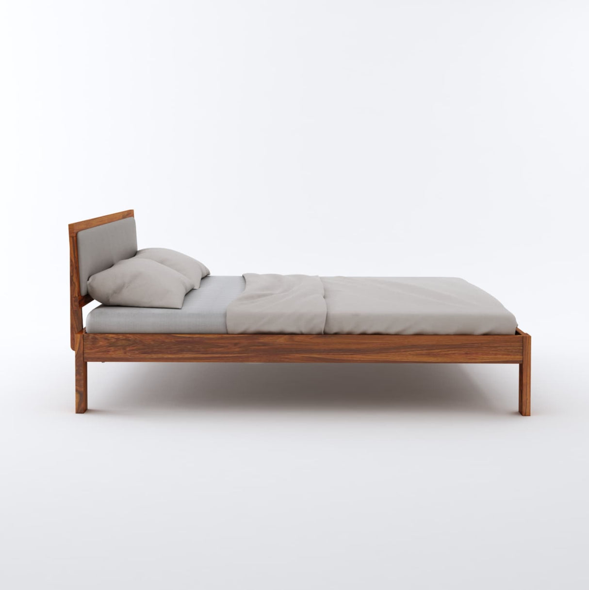 Euro Solid Sheesham Wood Bed With Upholstered Headboard - 1 Year Warranty