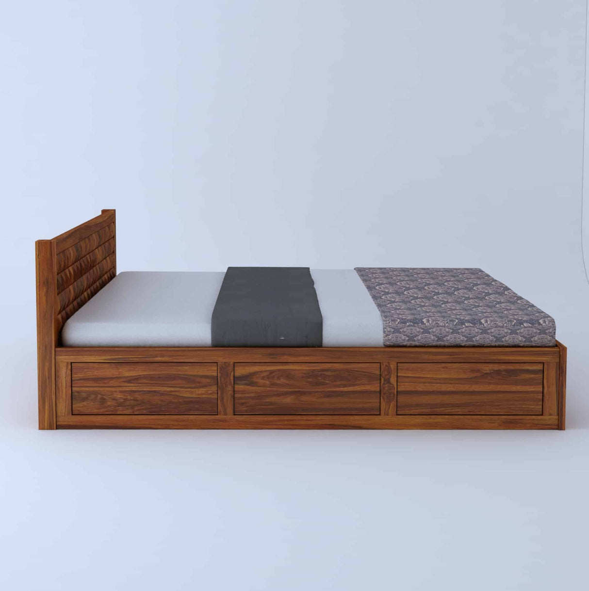 Oslo Diamond Solid Sheesham Wood Bed With Half Box and Trolly Storage - 1 Year Warranty