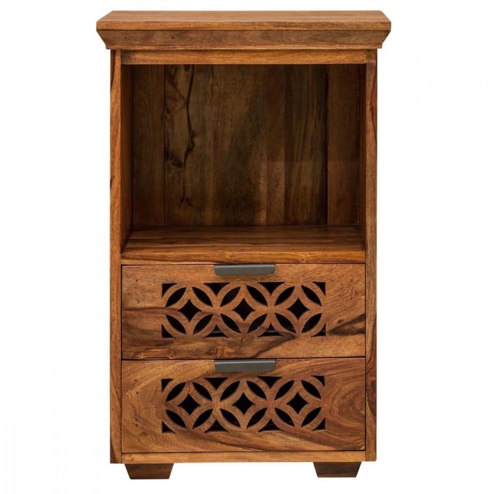 Jodhpur Solid Sheesham Wood Bedside Table  With Storage - 1 Year Warranty